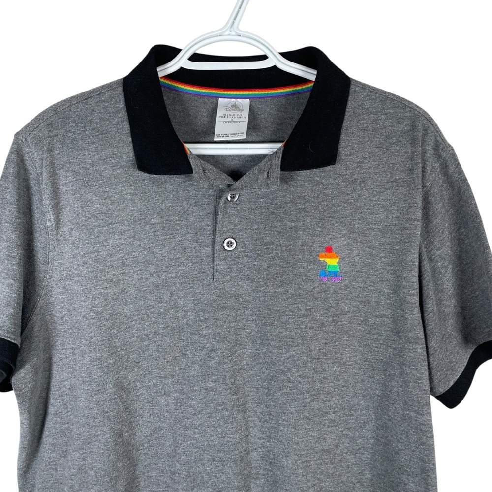 Disney Mickey Mouse Polo Shirt Mens L Pride Rainbow Collection Embroidered Gray